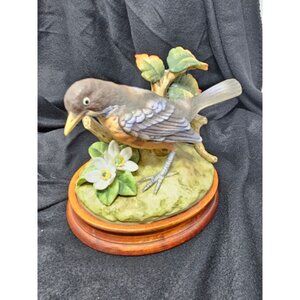 Andrea by Sadek Robin Figurine w/Wood Base 5" Tall